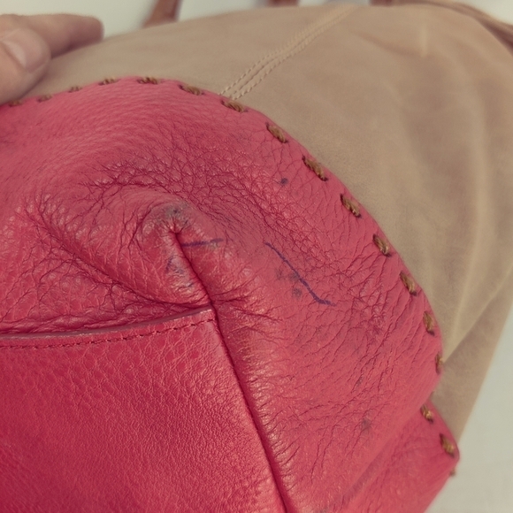 THE Sak 'Fernwood' Hobo Shoulder Bag in Tan & Red Leather Double Leather Strap - Picture 9 of 10